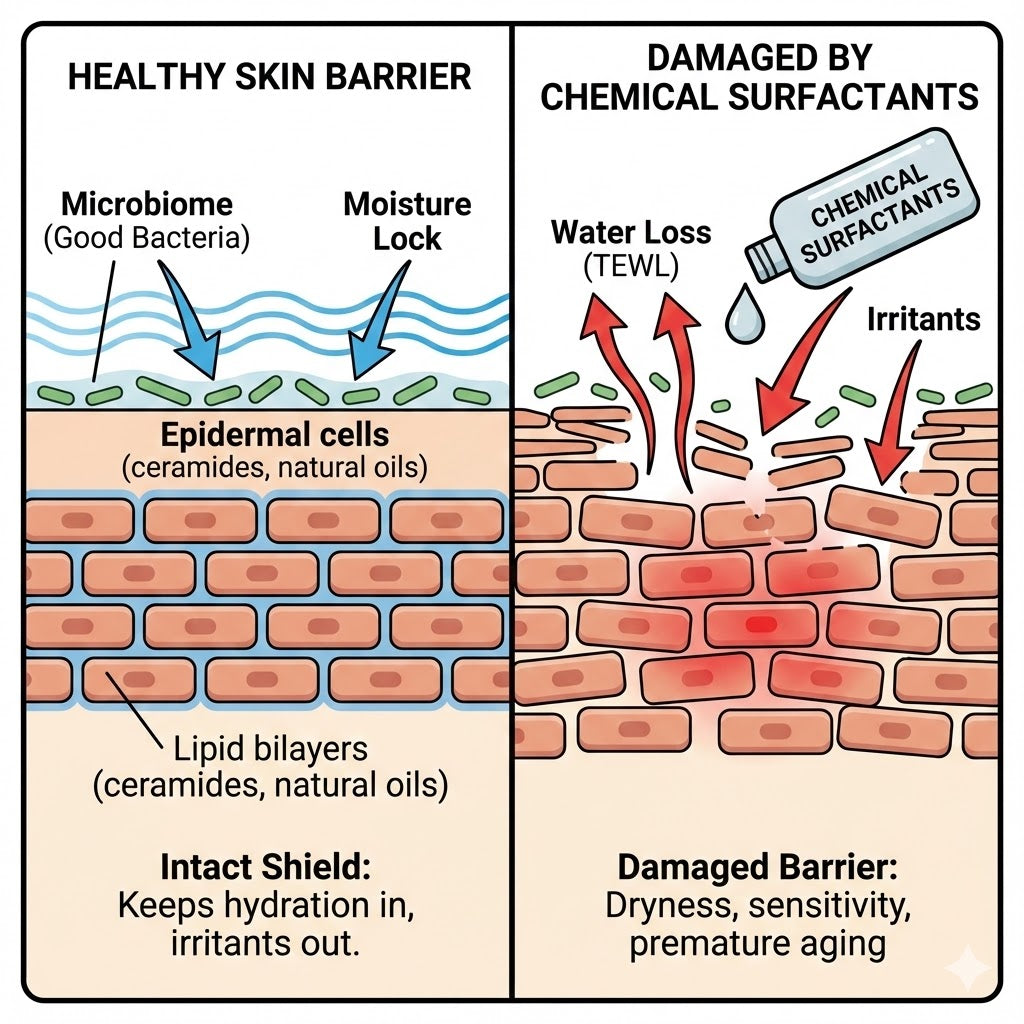 How Chemical Surfactants Quietly Damage Your Skin Barrier Over Time